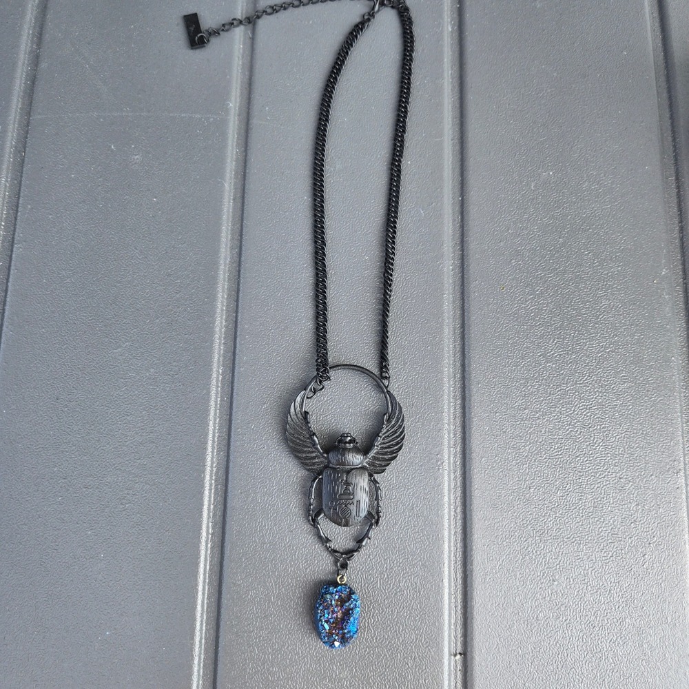 Restyle Scarab Beetle Necklace Matte Black Gothic Stone Pendant